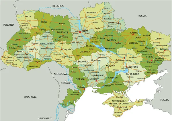 Mapa Político Editable Altamente Detallado Con Capas Separadas Ucrania — Archivo Imágenes Vectoriales