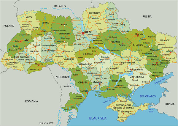 Highly detailed editable political map with separated layers.  Ukraine.