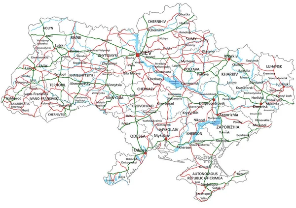 Carte Routière Routière Ukraine Illustration Vectorielle — Image vectorielle