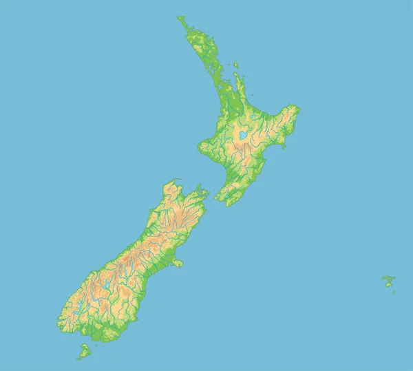 Hög Detaljerad Nya Zeeland Fysisk Karta — Stock vektor