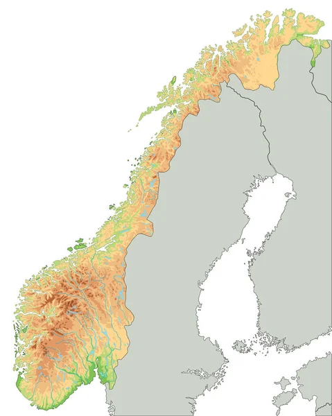 Mapa Físico Noruega Altamente Detalhado —  Vetores de Stock