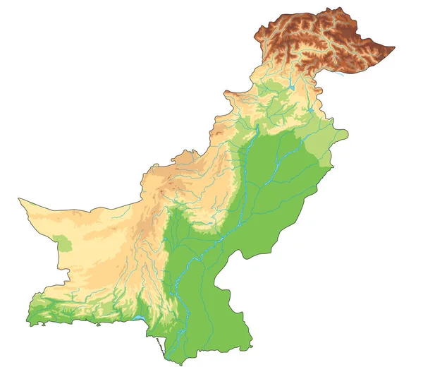 非常に詳細なパキスタンの物理地図 — ストックベクタ