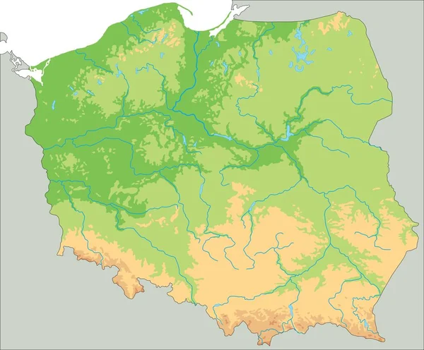 高度详细的波兰物理地图 — 图库矢量图片