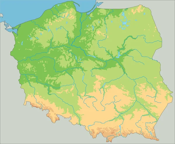 高詳細ポーランド物理地図 — ストックベクタ