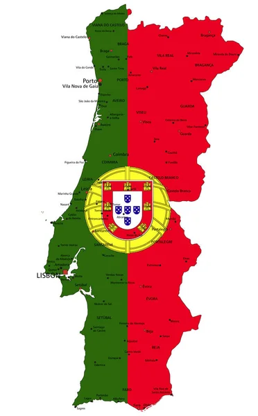 Portugal Mapa Político Altamente Detalhado Com Bandeira Nacional —  Vetores de Stock