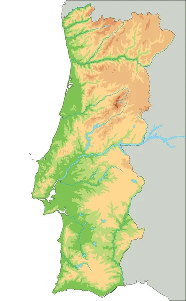 Mapa Físico Portugal Altamente Detalhado —  Vetores de Stock