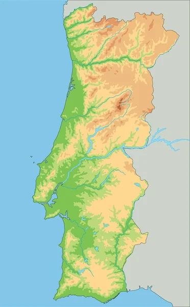 Mapa Físico Portugal Alto Detallado — Vector de stock