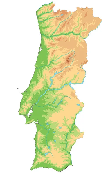 Hoch Detaillierte Physische Landkarte Portugals — Stockvektor