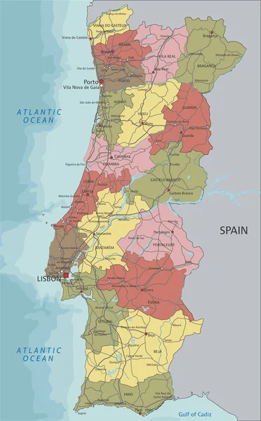 Mapa Político Portugal Detalhado —  Vetores de Stock