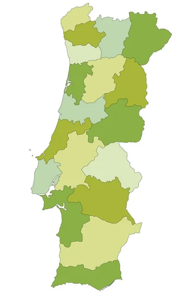 Εξαιρετικά Λεπτομερής Επεξεργάσιμος Πολιτικός Χάρτης Ξεχωριστά Στρώματα Πορτογαλία — Διανυσματικό Αρχείο