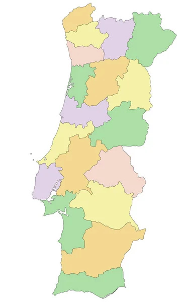 Πορτογαλία Εξαιρετικά Λεπτομερής Επεξεργάσιμος Πολιτικός Χάρτης — Διανυσματικό Αρχείο