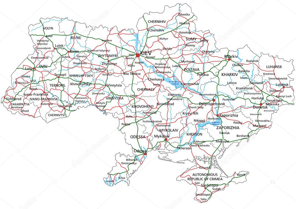 Ukraine road and highway map. Vector illustration.