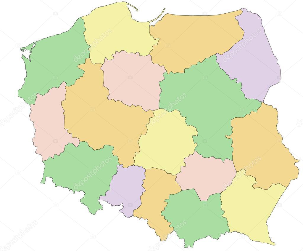 Poland - Highly detailed editable political map.