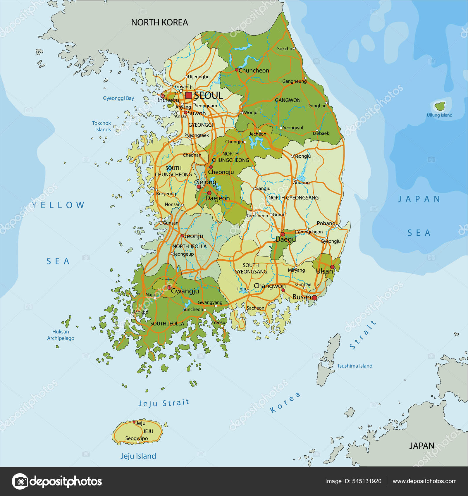Political Map Of South Korea Depositphotos 545131920 Stock Illustration Highly Detailed Editable Political Map