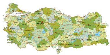 Ayrık katmanlı, son derece detaylı politik harita. Türkiye.
