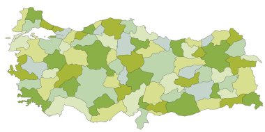 Ayrık katmanlı, son derece detaylı politik harita. Türkiye.