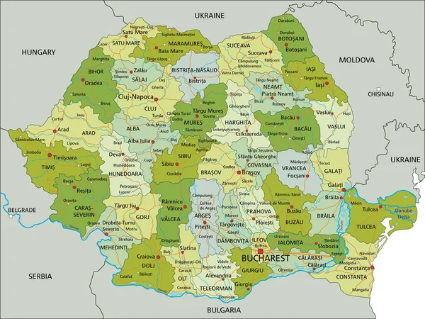 Hoch Detaillierte Editierbare Politische Landkarte Mit Getrennten Ebenen Rumänien — Stockvektor