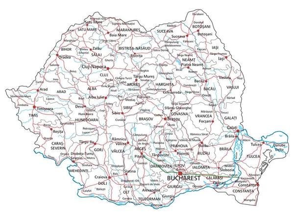 Roménia Mapa Rodoviário Rodoviário Ilustração Vetorial — Vetor de Stock