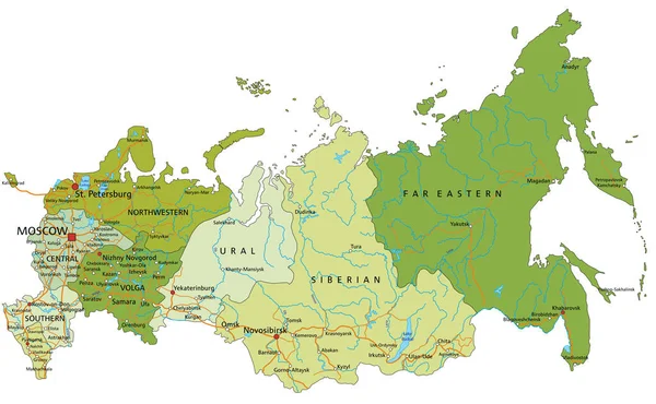 Mapa Político Editável Altamente Detalhado Com Camadas Separadas Rússia — Vetor de Stock