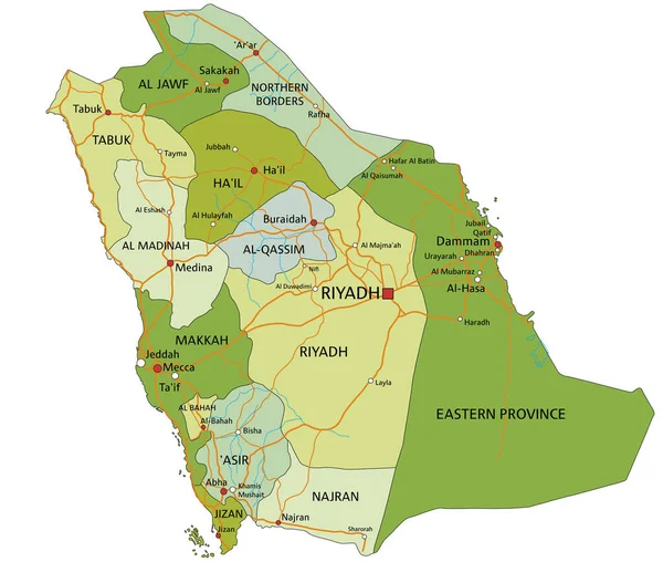 Carte Politique Modifiable Très Détaillée Avec Des Couches Séparées Arabie — Image vectorielle