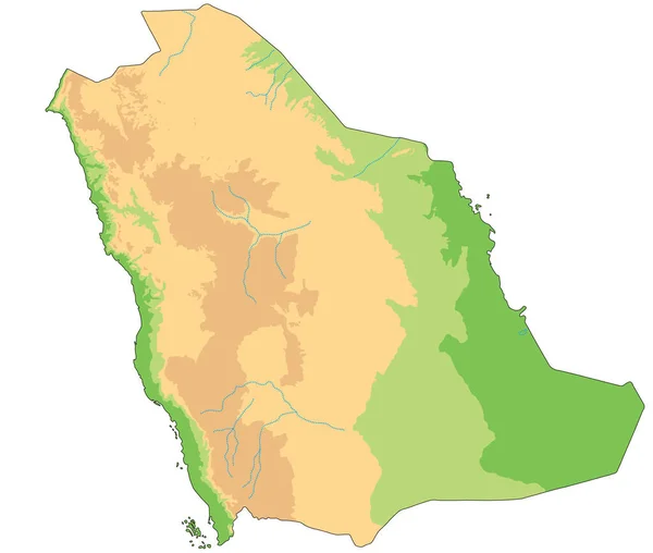 Mapa Físico Arabia Saudita Detallado — Vector de stock