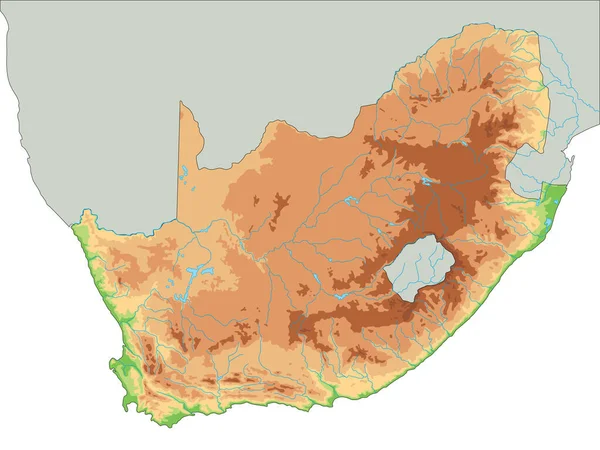 Hoge Gedetailleerde Zuid Afrika Fysieke Kaart — Stockvector