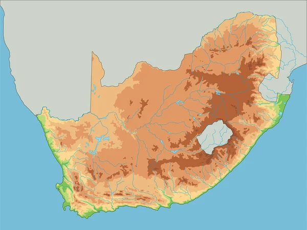 Υψηλή Λεπτομερής Νότια Αφρική Φυσικό Χάρτη — Διανυσματικό Αρχείο