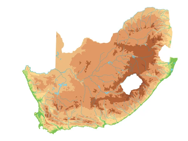 Hoge Gedetailleerde Zuid Afrika Fysieke Kaart — Stockvector