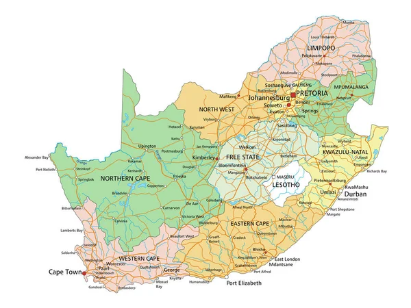 Νότια Αφρική Εξαιρετικά Λεπτομερής Επεξεργάσιμος Πολιτικός Χάρτης Σήμανση — Διανυσματικό Αρχείο