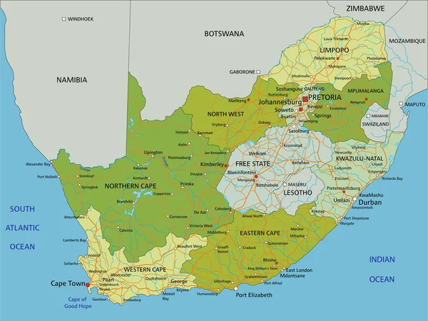 Highly Detailed Editable Political Map Separated Layers South Africa — Stock Vector