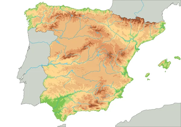 Фізична Карта Іспанії — стоковий вектор