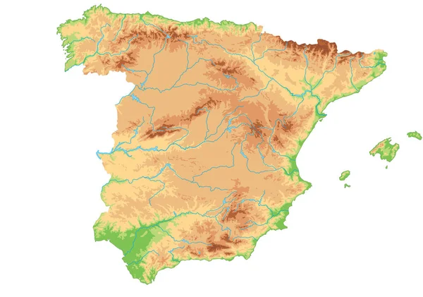 Mapa Físico España Alto Detallado — Vector de stock