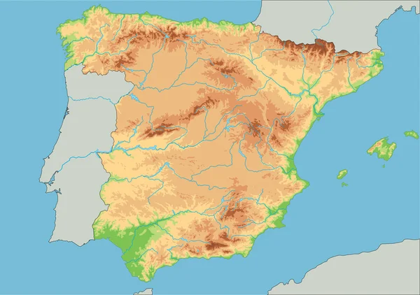 Mapa Físico España Alto Detallado — Archivo Imágenes Vectoriales