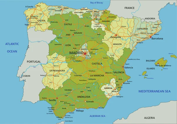 Espanha Mapa Político Editável Altamente Detalhado Com Camadas Separadas — Vetor de Stock