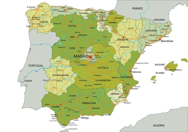 España Mapa Político Editable Altamente Detallado Con Capas Separadas — Vector de stock
