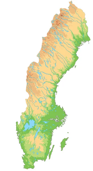 Velmi Podrobná Švédská Fyzická Mapa — Stockový vektor