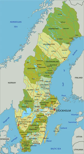 Дуже Детальна Редагована Політична Карта Розділеними Шарами Швеція — стоковий вектор