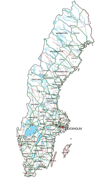 Карта Дорог Шоссе Швеции Векторная Иллюстрация — стоковый вектор
