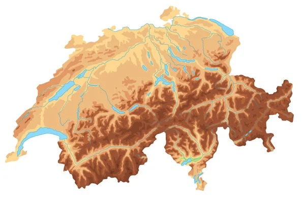 Yüksek Detaylı Sviçre Fiziksel Haritası — Stok Vektör