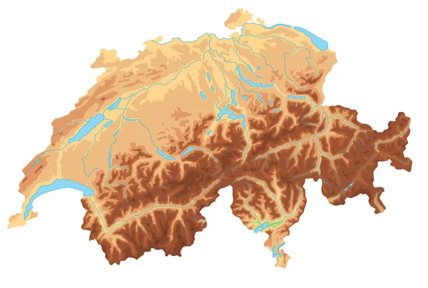 Mapa Físico Suiza Alto Detallado — Archivo Imágenes Vectoriales