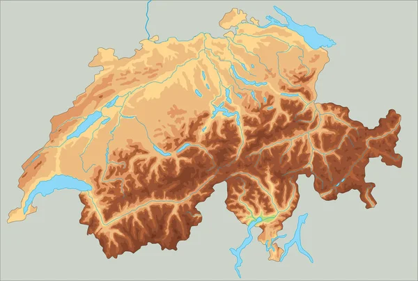 Mare Detaliat Elveția Hartă Fizică — Vector de stoc