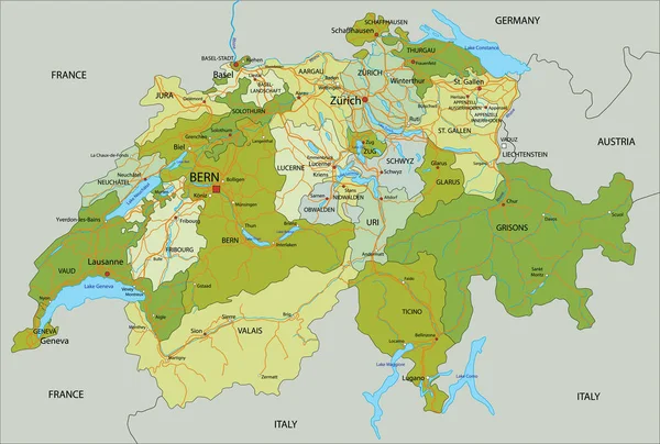 Mapa Político Altamente Detallado Editable Con Capas Separadas Suiza — Vector de stock