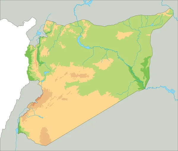 Alta Mappa Fisica Dettagliata Della Siria — Vettoriale Stock