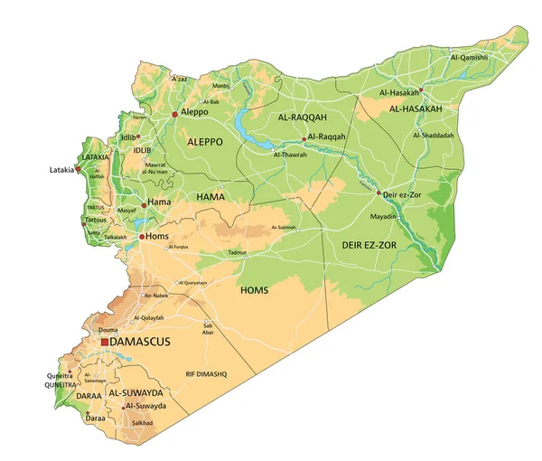 ラベル付きの高詳細シリア物理地図 — ストックベクタ