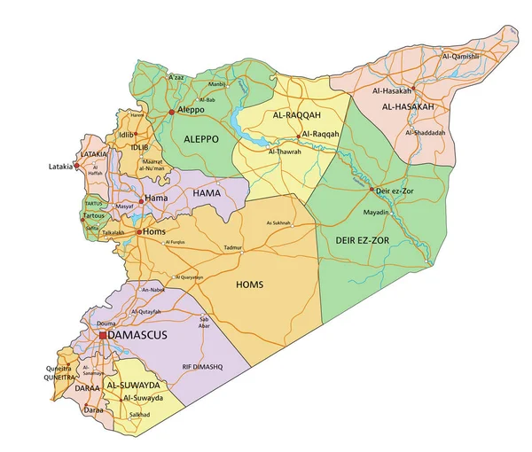 Siria Mapa Político Altamente Detallado Editable Con Etiquetado — Vector de stock