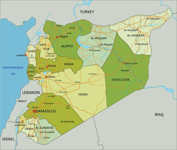 Highly Detailed Editable Political Map Separated Layers Syria — Stock Vector