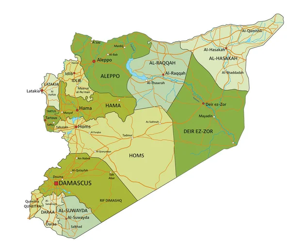 Mapa Político Editable Altamente Detallado Con Capas Separadas Siria — Vector de stock