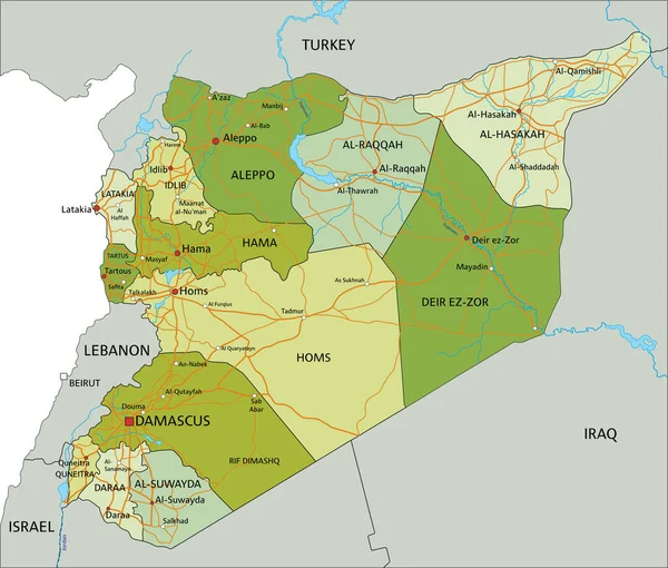 Mappa Politica Altamente Dettagliata Modificabile Con Livelli Separati Siria — Vettoriale Stock