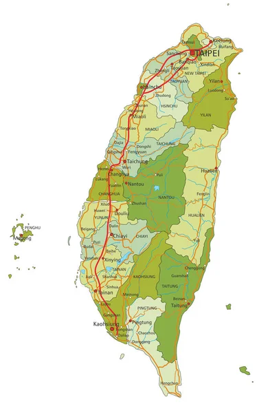 Высоко Детализированная Редактируемая Политическая Карта Разделенными Слоями Тайвань — стоковый вектор
