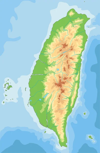 Εξαιρετικά Λεπτομερής Φυσικός Χάρτης Της Ταϊβάν — Διανυσματικό Αρχείο